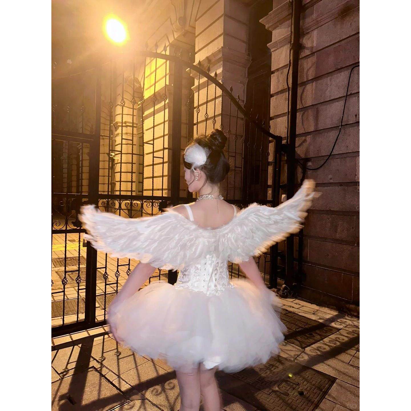 万圣节 天使服饰白天鹅cosplay派对翅膀套装蓬蓬裙成人礼服羽毛