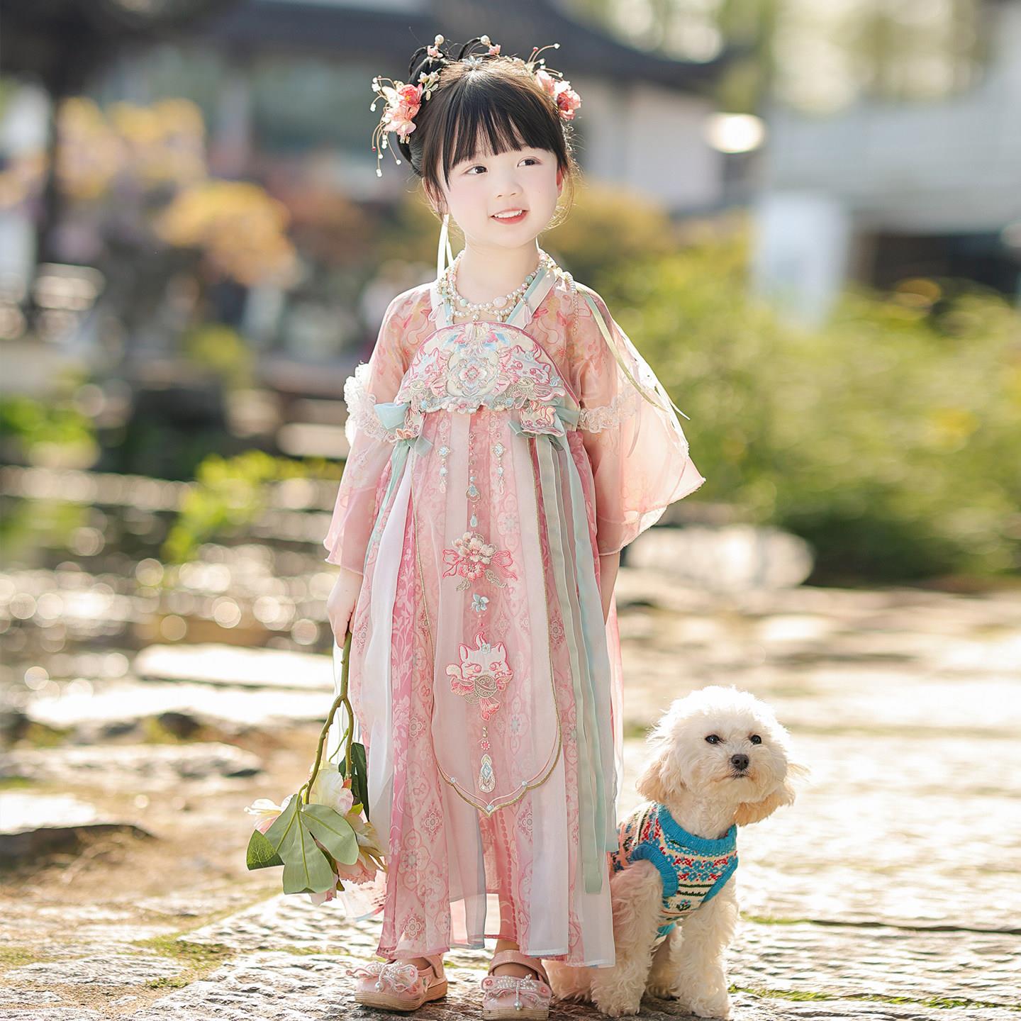 汉服女童夏薄款2026新款高端仙气飘飘洋装儿童粉色汉服唐装襦裙图片