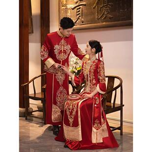 小个子秀禾服婚服高级感新娘150结婚V领嫁衣缎面夏季薄款出阁显瘦