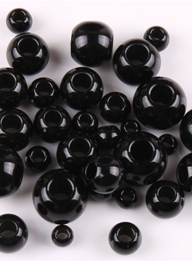 大孔黑色直孔散珠子饰品配件穿孔diy手工编织手机链串珠头饰辅料