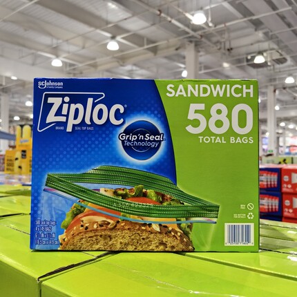 Costco代购ZIPLOC可封式三明治保鲜袋580p食品级家用食品袋带封口