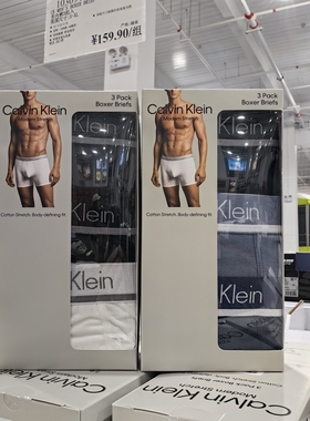 CalvinKlein男士平角内裤3条装CK美版中腰男式四角短裤Costco现货