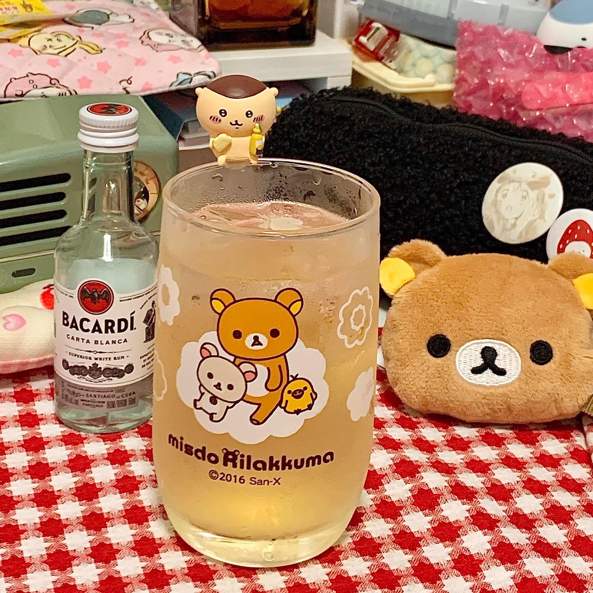 中古轻松熊玻璃杯水杯卡通可爱夏日水杯果汁杯牛奶杯直筒杯耐高温