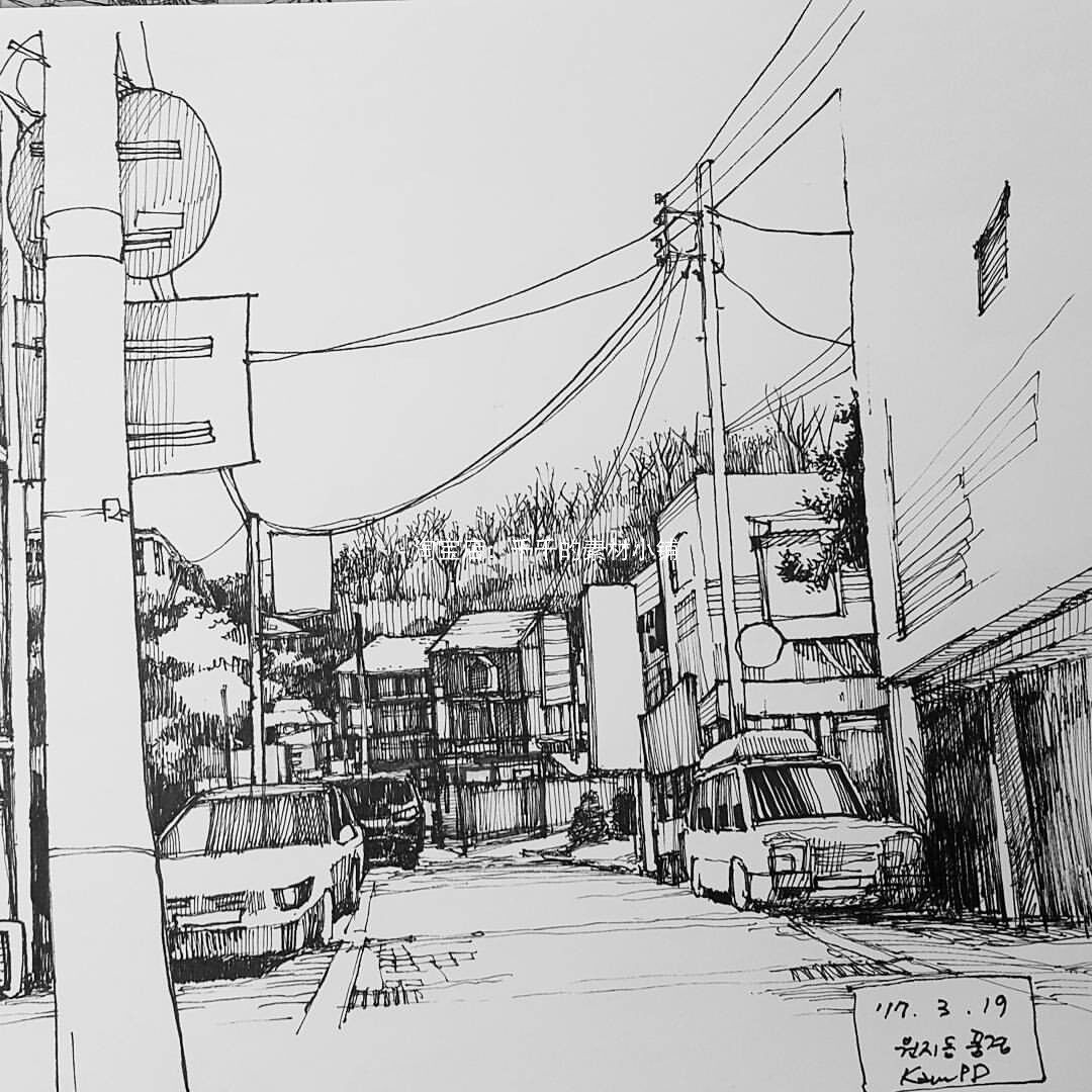 a565城市街景建筑房屋铅笔针管笔钢笔素描速写插画临摹素材电子版