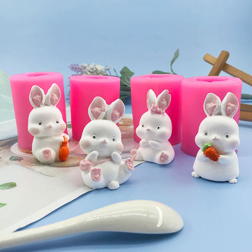 3D立体小兔子硅胶模具 巧克力慕斯烘焙工具香薰石膏娃娃蜡烛摆件