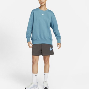 Nike 纯色Logo标识圆领长袖休闲卫衣 女款 蓝色 DQ5734-440