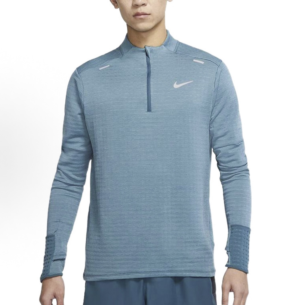 Nike 运动Logo纯色立领速干长袖T恤 男款 孔雀蓝 DD5663-058