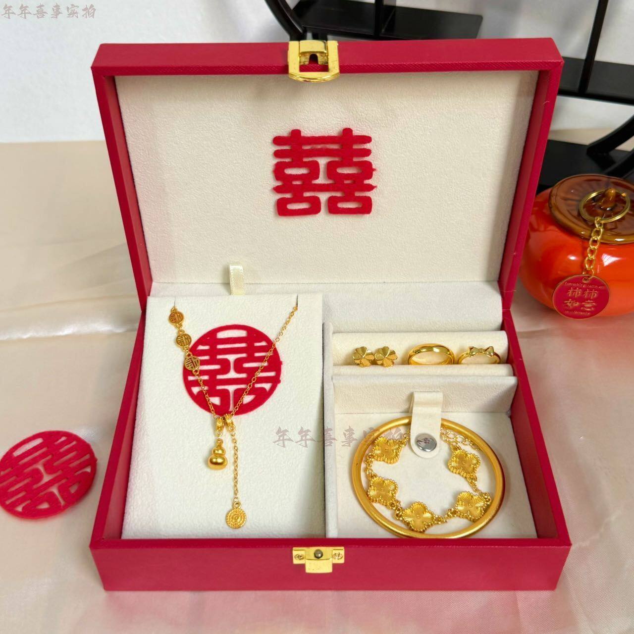 订婚假五金仿真五金结婚套装订婚摆台三金全套一整套求婚道具首饰