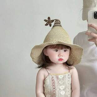 可爱儿童帽子夏季薄款女童遮阳帽宝宝防晒渔夫帽男童沙滩帽草帽潮