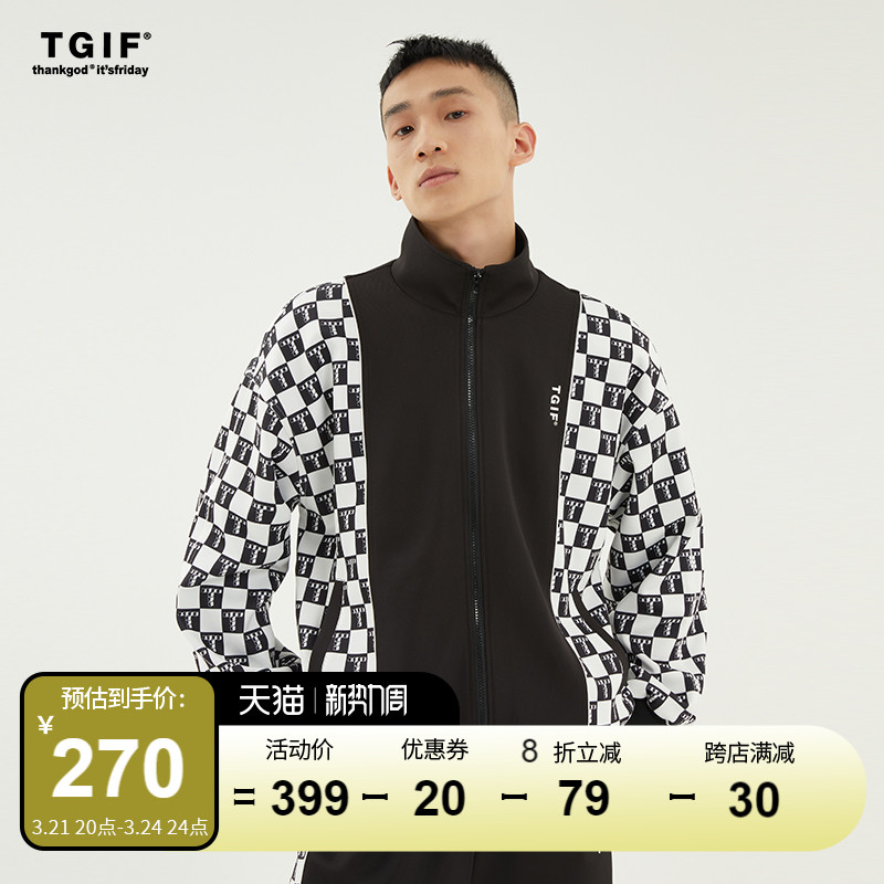 【百变棋盘格】tgif 2022新品春季棋盘格拼接针织外套潮 男女同款