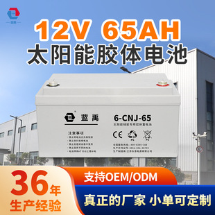 厂家定制蓝禹12v65ah太阳能胶体电池质保三年免维护铅酸蓄电池