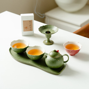 新款青橘洒金圆肚茶壶七件套礼盒装纯色轻奢一壶三杯功夫茶具套装