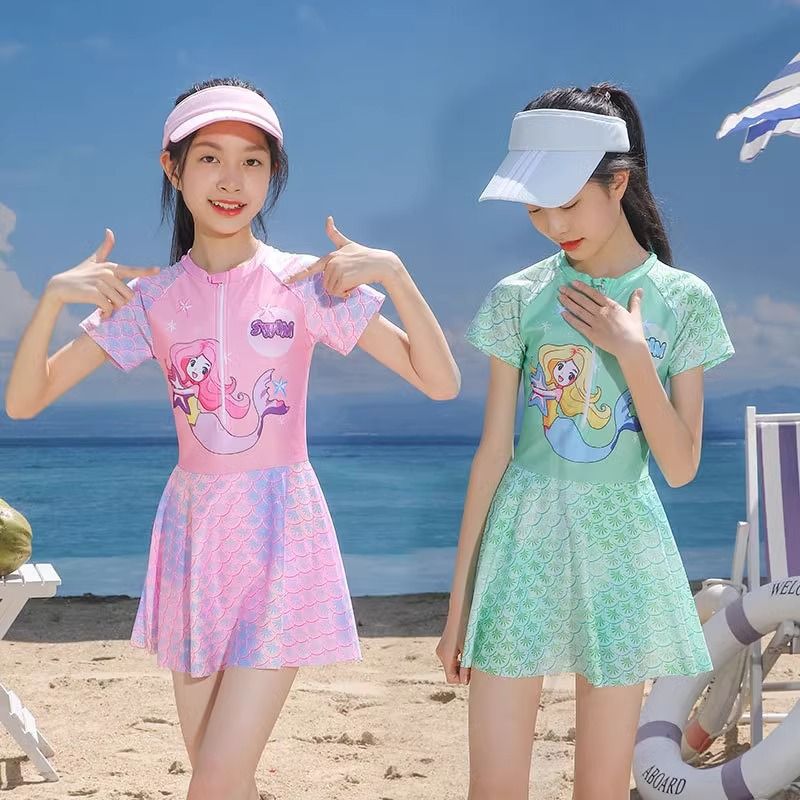 儿童分体泳衣女孩2025新款可爱美人鱼泳装女童时尚甜美短袖游泳衣