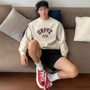 圆领卫衣男宽松高街ins潮超火休闲宽松百搭小众字母印花加绒外套