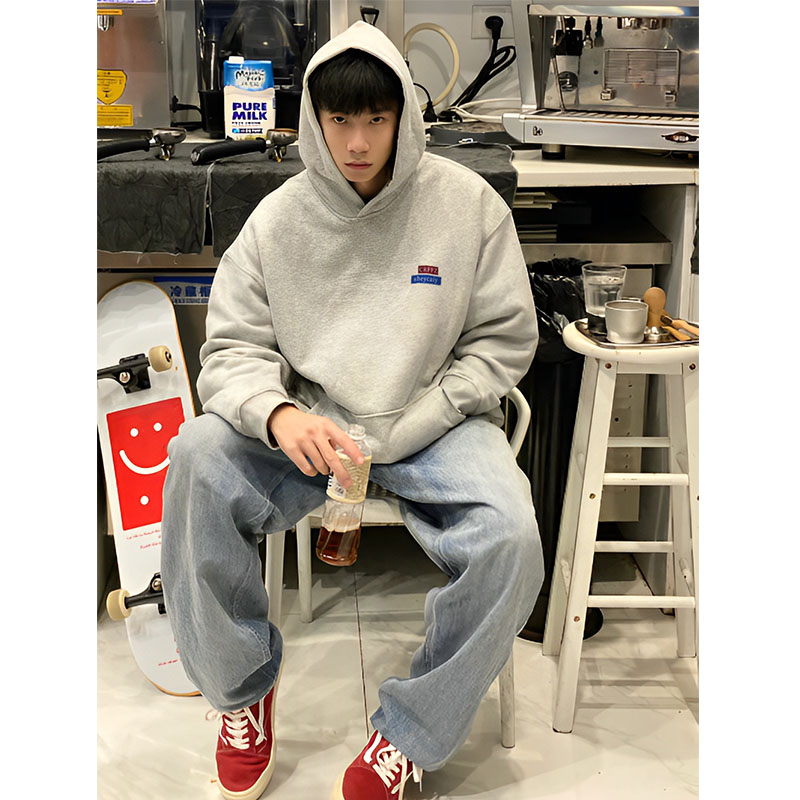 男款重磅oldschool加绒连帽卫衣