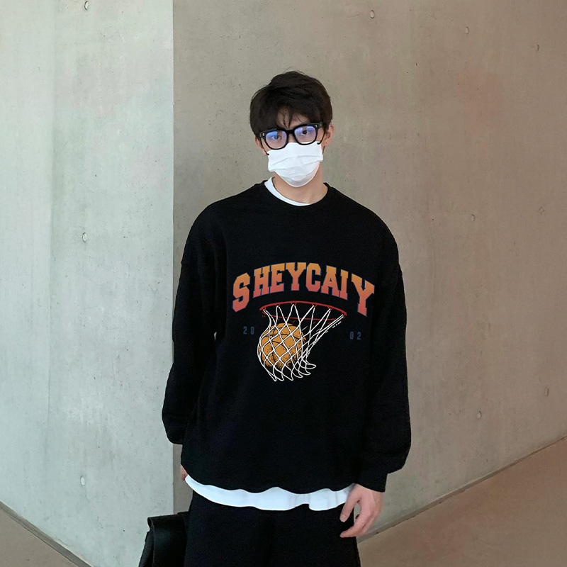 美式复古街头创意印花圆领卫衣男潮牌宽松情侣百搭休闲长袖上衣潮