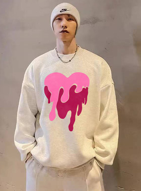 重磅卫衣圆领男生春秋款高端潮牌美式hiphop套头长袖韩版衣服印花