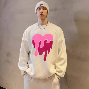 重磅卫衣圆领男生春秋款高端潮牌美式hiphop套头长袖韩版衣服印花