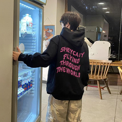 冬季加厚加绒黑色连帽卫衣男