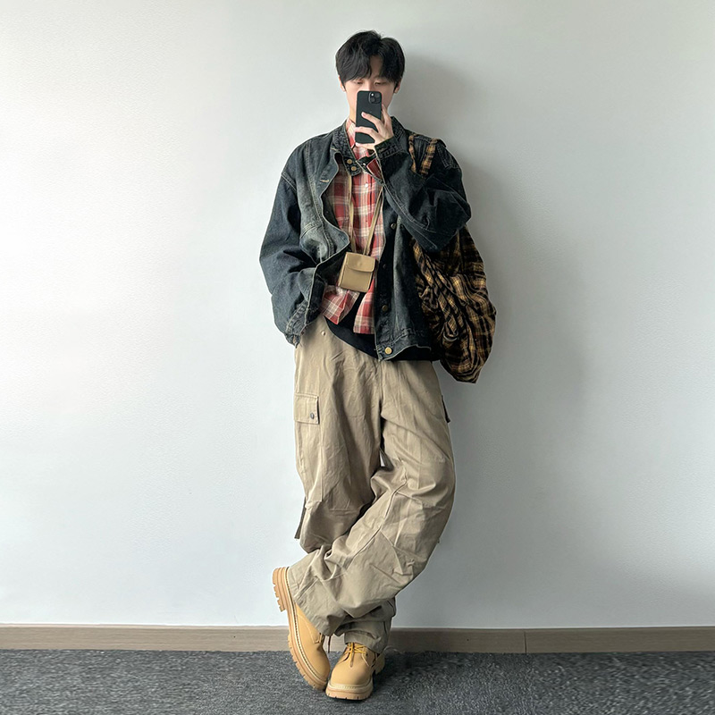 卡其色裤子男冬季美式机能工装