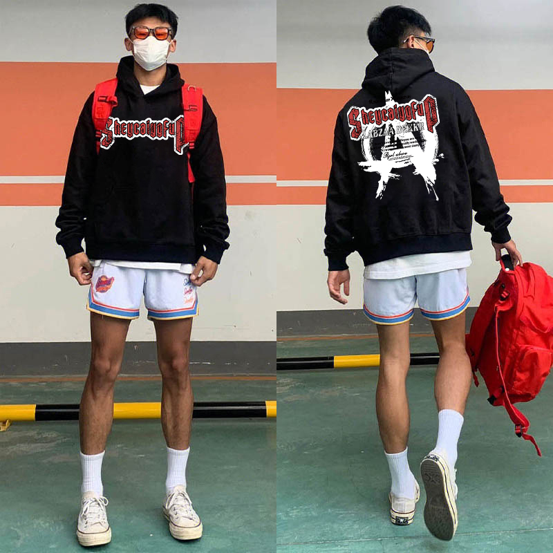 重磅男款美式复古宽松连帽卫衣