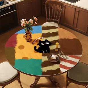 美式动物圆桌桌布防水防油防烫免洗圆形餐桌垫圆桌垫子茶几台布