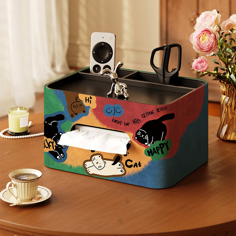 美式复古卡通纸巾盒遥控器收纳盒客厅茶几收纳一体高级感抽纸盒,收纳整理,纸巾盒,淘宝优惠券,粉丝福利购,淘宝优惠卷
