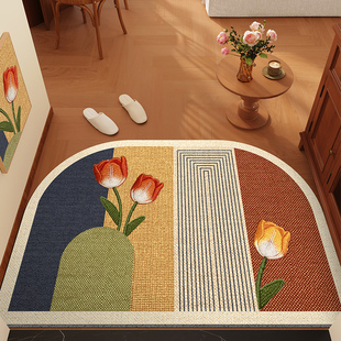 美式花卉入户门地垫丝圈进门口地毯免洗耐脏可裁剪家用玄关脚垫