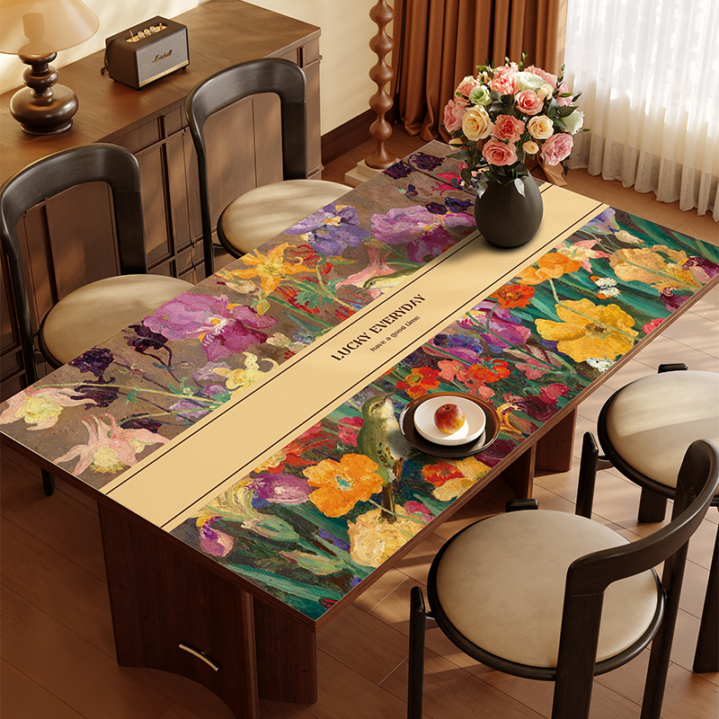 油画花餐桌垫防油防水防烫免洗桌布美式轻奢高级感茶几桌面保护垫