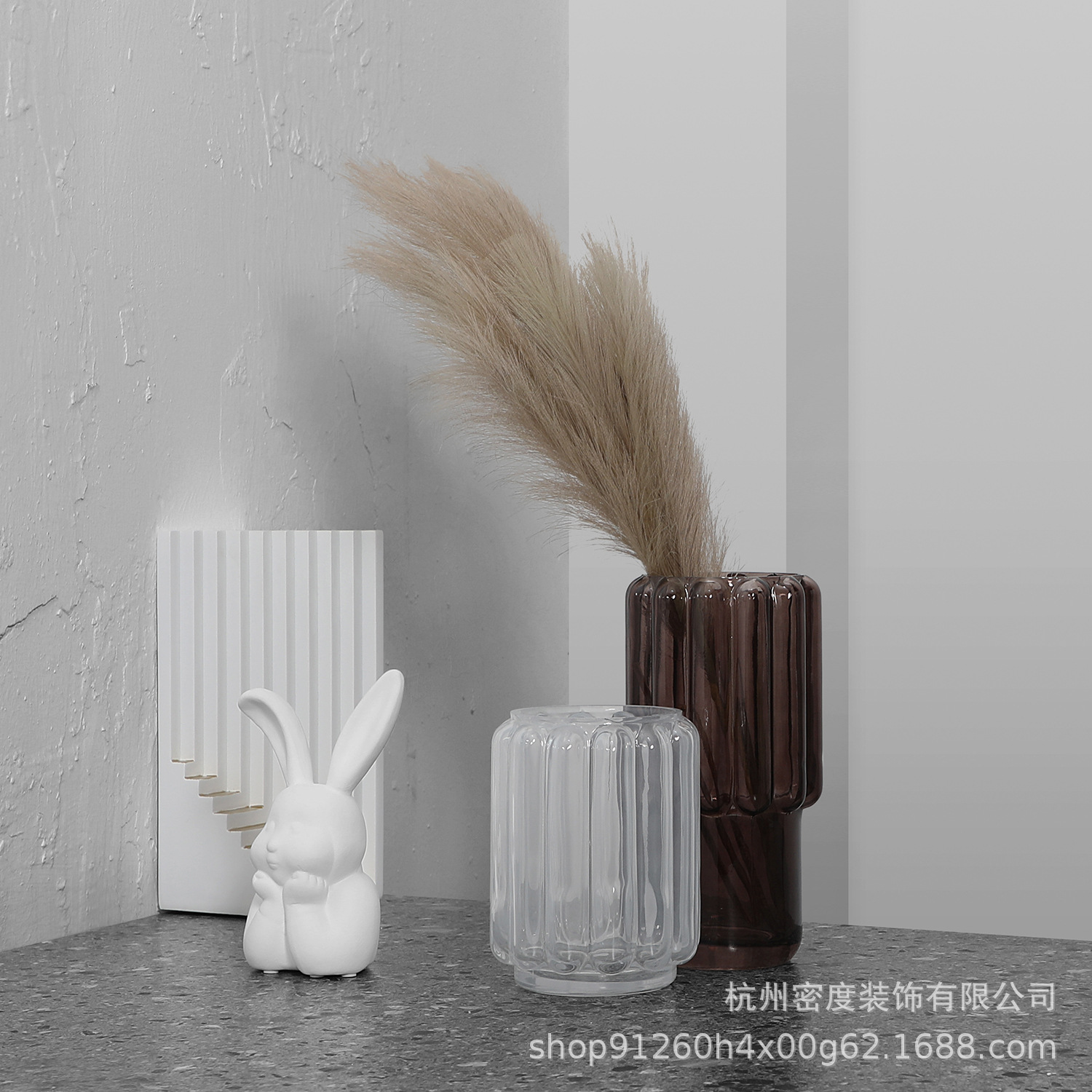2023现代简约银蓝棕色玻璃花瓶花器客厅餐桌花仿真花艺摆件