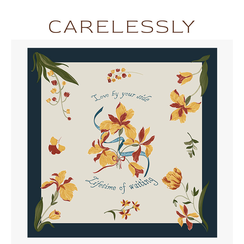 披肩品质法式印花丝巾不经意