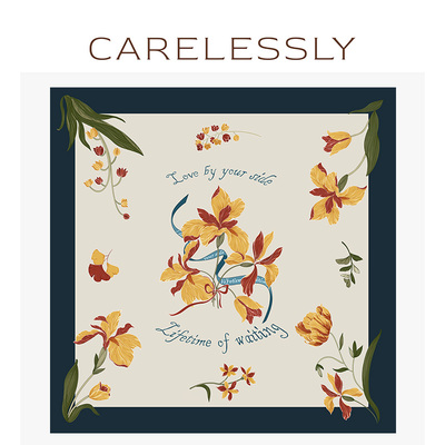 披肩品质法式印花丝巾不经意