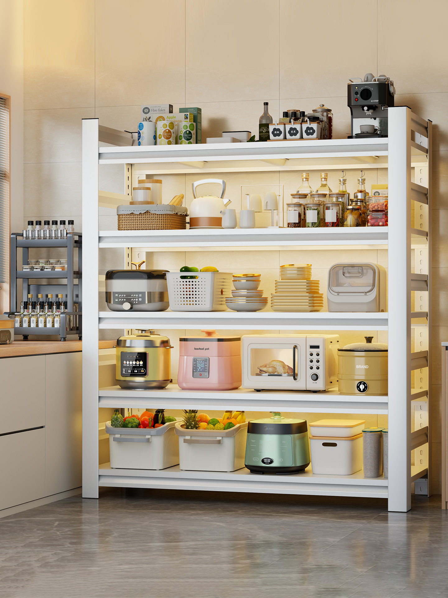 厨房置物架落地多层多功能家用微波炉烤箱锅架收纳架货架橱柜架子,厨房/烹饪用具,微波炉置物架,淘宝优惠券,粉丝福利购,淘宝优惠卷