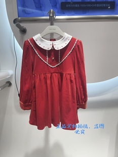 mini peace太平鸟童装2024冬季新款女童丝绒连衣裙F2ACE4202