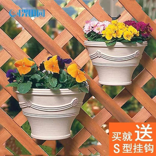 加厚树脂壁挂花盆欧式塑料半圆挂墙吊兰盆可储水壁挂半圆型花盆