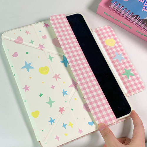 保护壳原创白色星星可爱3+Y型y折双面夹磁吸搭扣iPadPro11寸air4/5笔槽硬壳可拆分平板保护套
