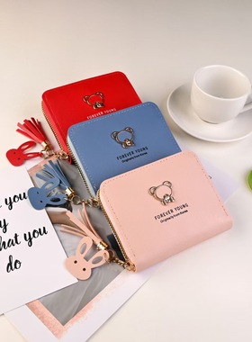 跨境女士短款钱包卡通小熊学生迷你卡包外贸wallets拉链零钱卡片