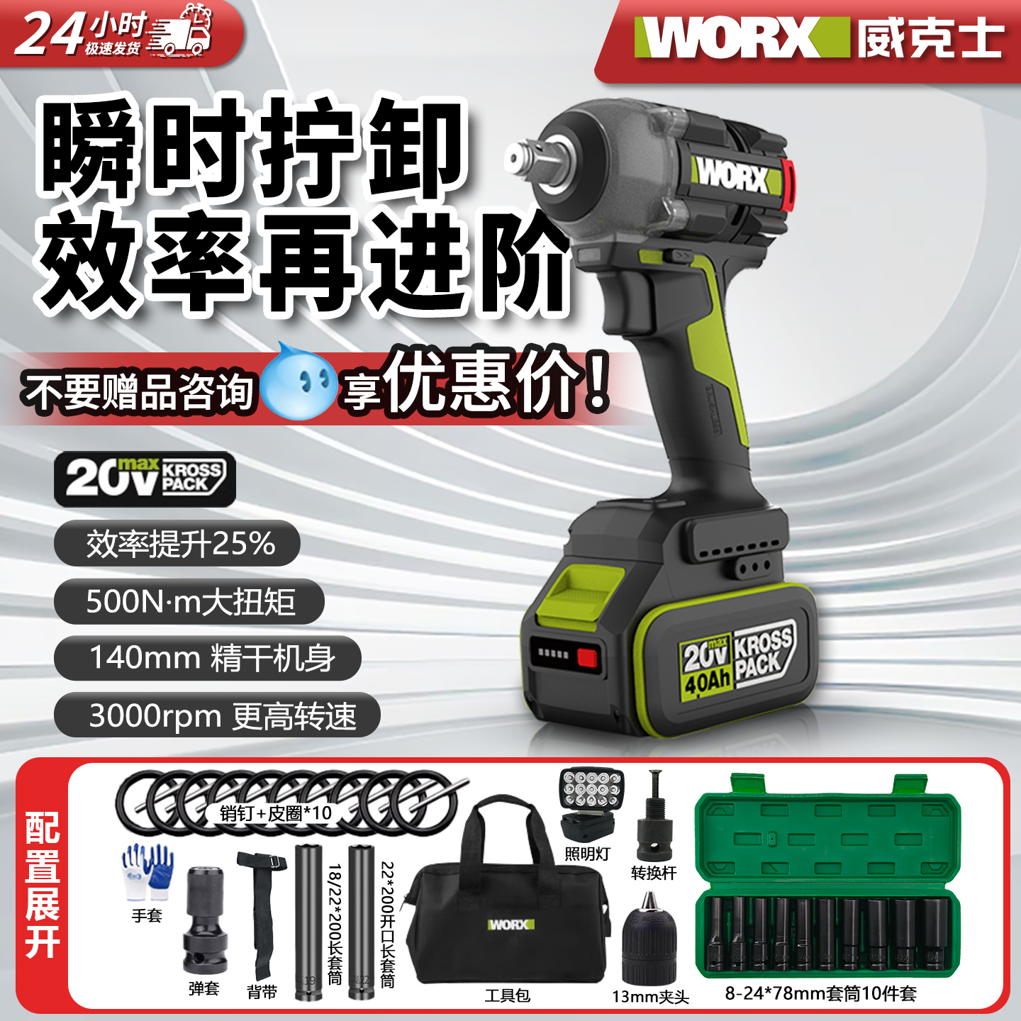 威克士大扭力锂电冲击扳手WU289