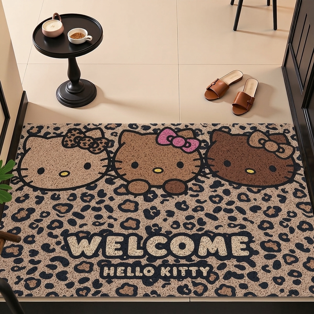 中古风入户门地垫豹纹猫猫进门垫丝圈脚垫可裁剪防滑垫大门口地毯