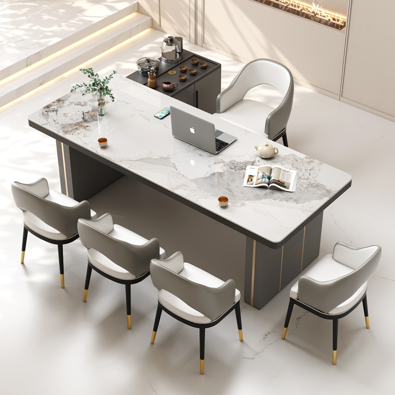 轻奢岩板茶桌椅组合办公室功夫茶桌客厅家用现代茶台烧水壶一体