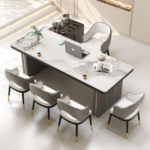 轻奢岩板茶桌椅组合办公室功夫茶桌客厅家用现代茶台烧水壶一体