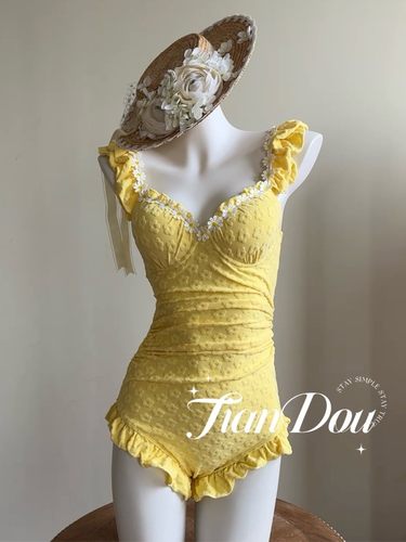 【小雏菊】少女可爱质感度假连体泳衣纯御聚拢比基尼海边沙滩4091