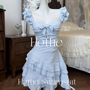 【雾蓝甜梦】甜美纯欲风连体裙式保守游泳衣女钢托聚拢显瘦遮肉女