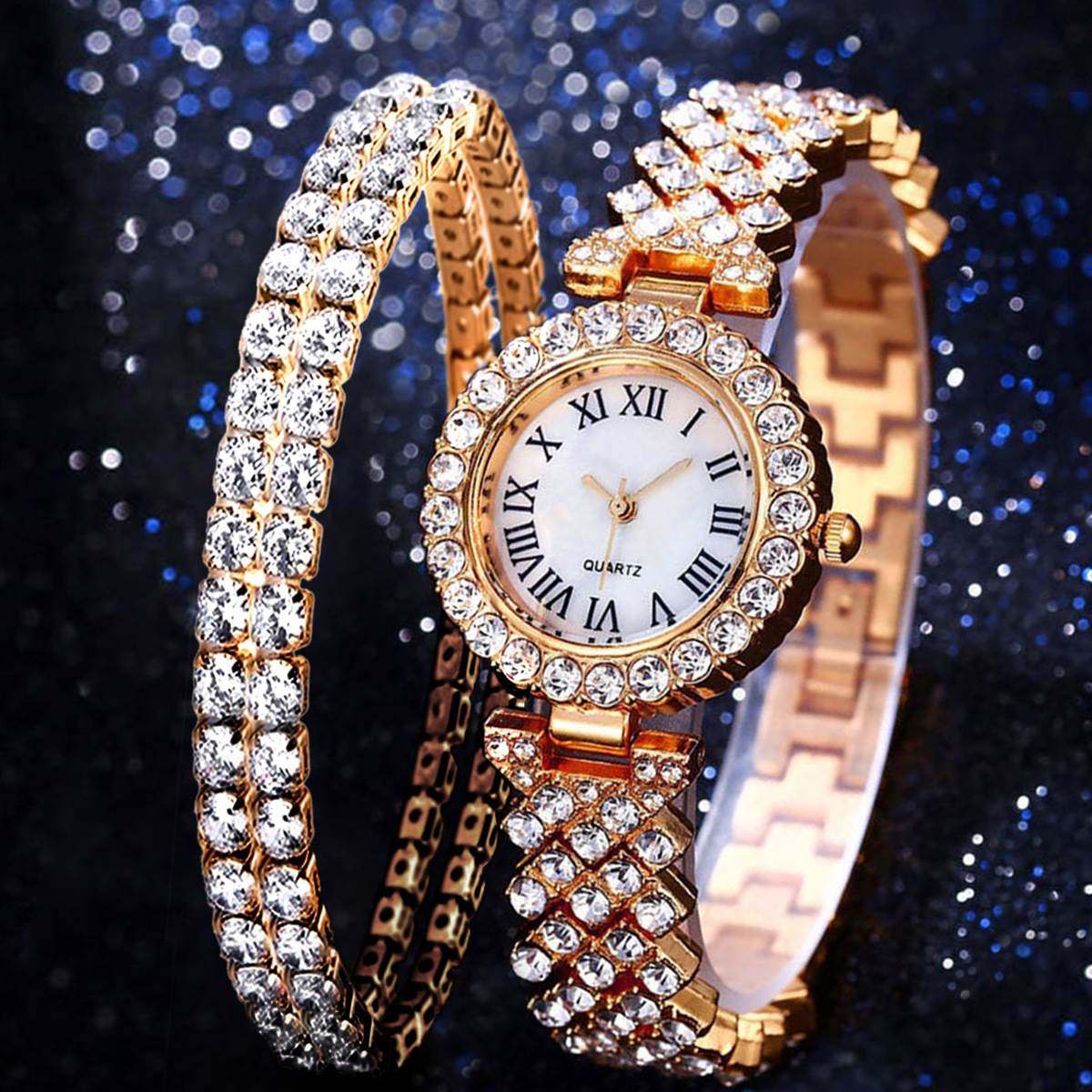 Luxury watch set diamond bracelet 奢华镶钻手表双层手链女礼物