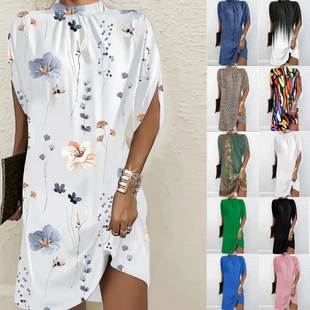 Loose Bat Sleeves 2023 Neck 39;s Round Dress Women&