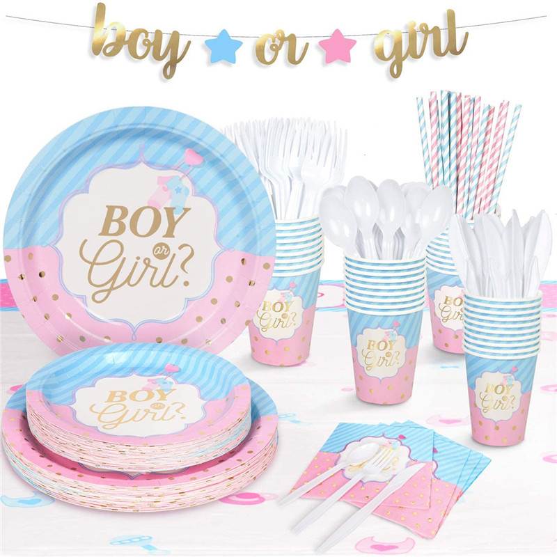 Gender Reveal Disposable Tableware Set Boy Or Girl Plate Nap