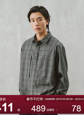 MOSEALAND 秋季新款格纹长袖衬衫男大口袋易打理休闲日系外套潮牌