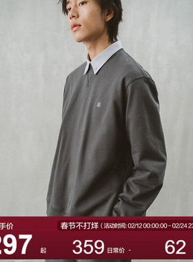 MOSEALAND 发泡印花侧开卫衣男秋季425g重磅刺绣纯棉圆领休闲上衣