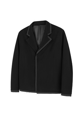 DESERTO TR混纺条纹拼接假两件隐门襟毛边西装休闲极简西服外套男