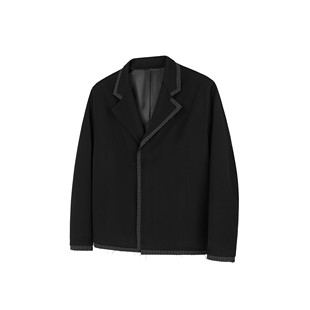 DESERTO TR混纺条纹拼接假两件隐门襟毛边西装休闲极简西服外套男